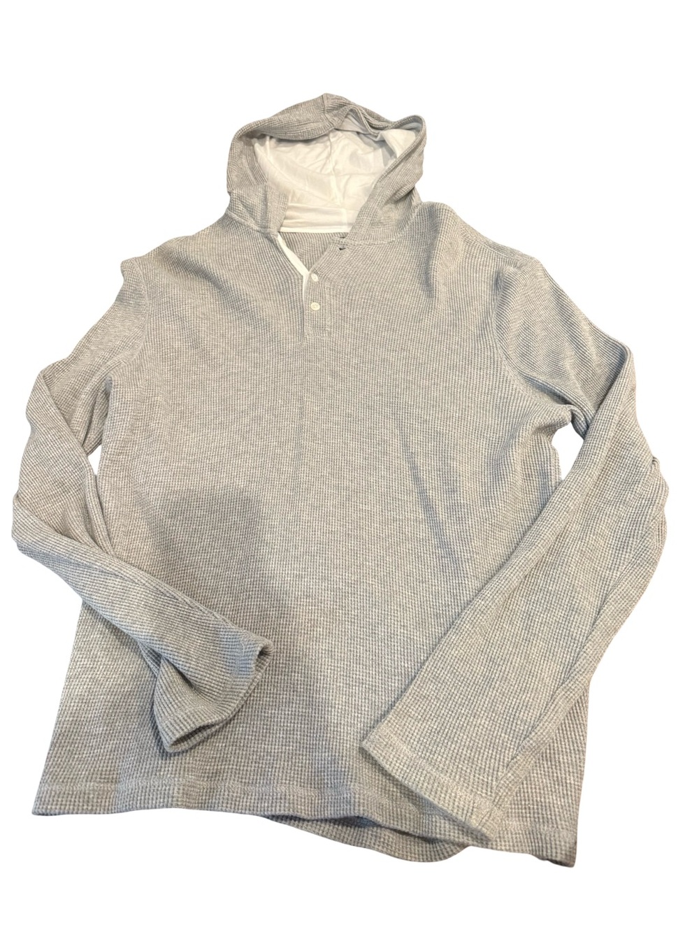 Michael Kors Collection Light Gray Hooded Waffle Henley Sweater